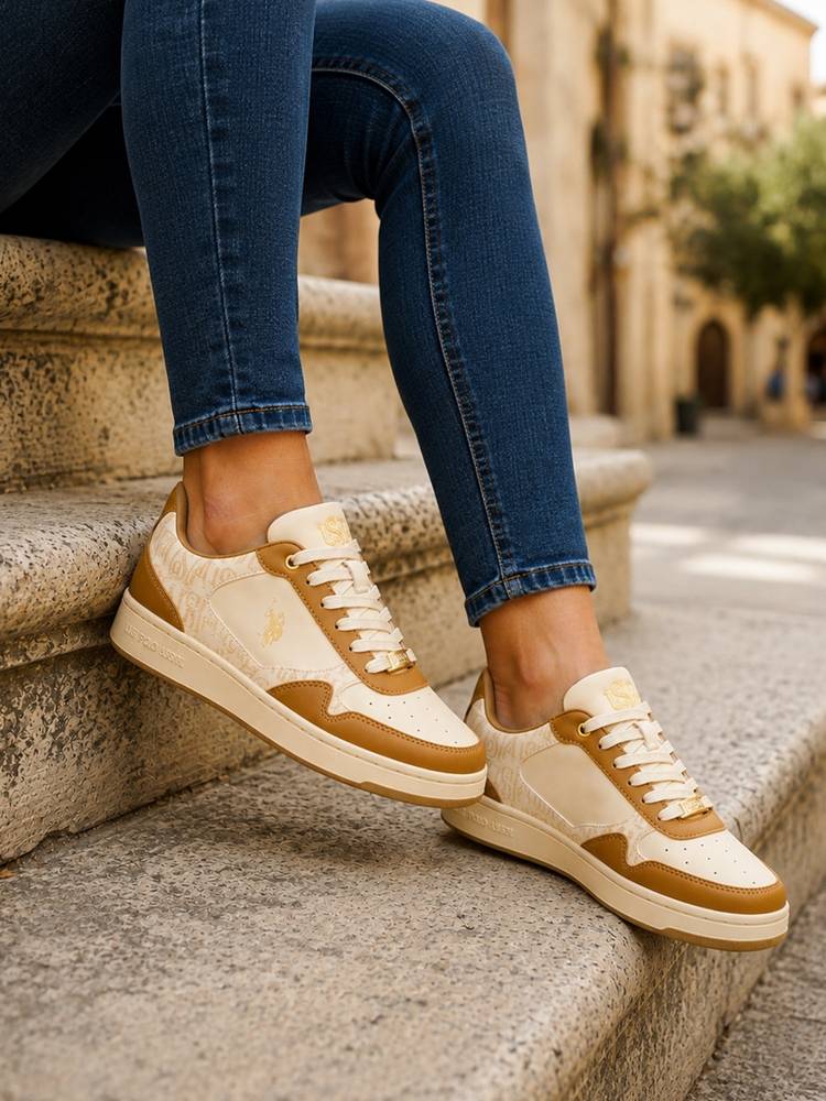 U.S. POLO ASSN. Women Ira Cream Sneakers With Monogram Print
