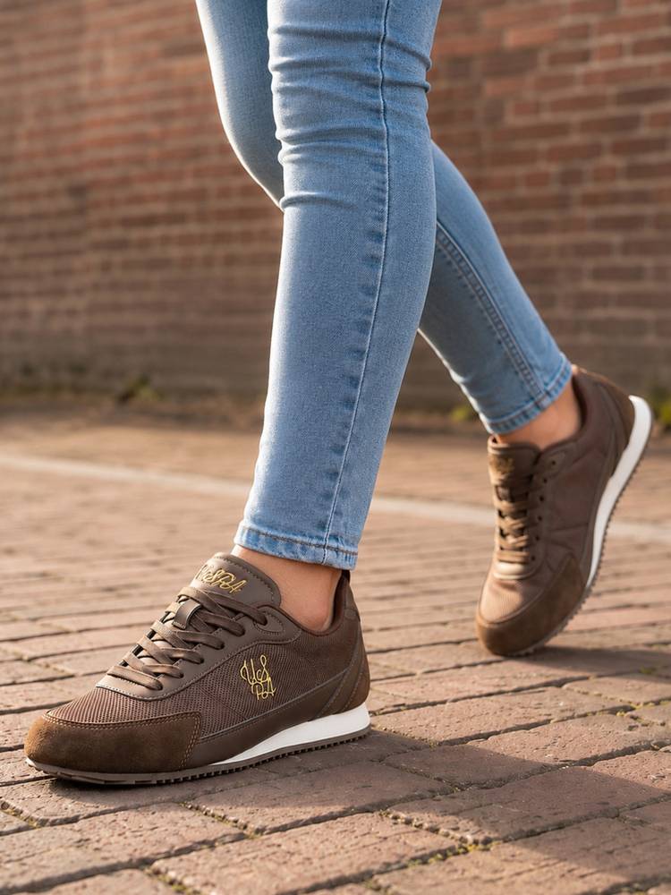 U.S. POLO ASSN. Women Zairan Brown Light Weight Sneakers With Monogram Print