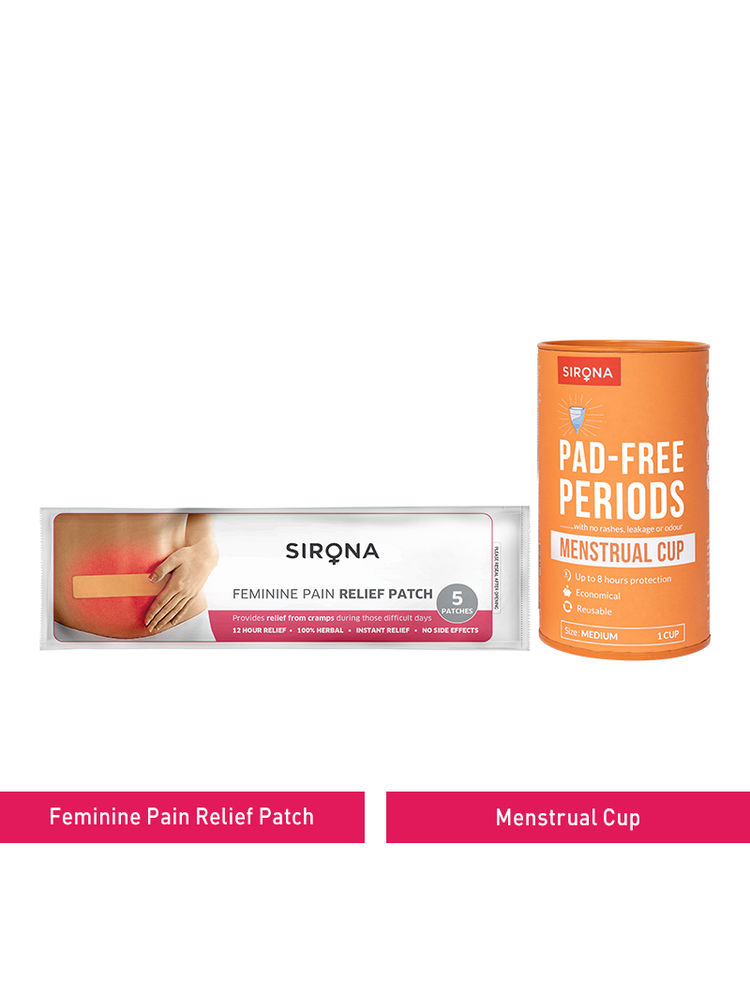 Sirona Fda Approved Menstrual Cup Medium with Sirona Period Pain Relief Patch 5 Patches