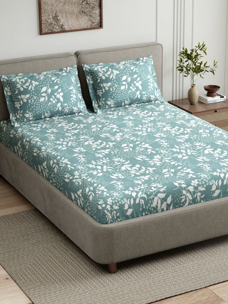 Haus & Kinder Green Foliage Cotton Flat 144 TC Bedsheet with 2 Pillow Covers (Double)-picture-29