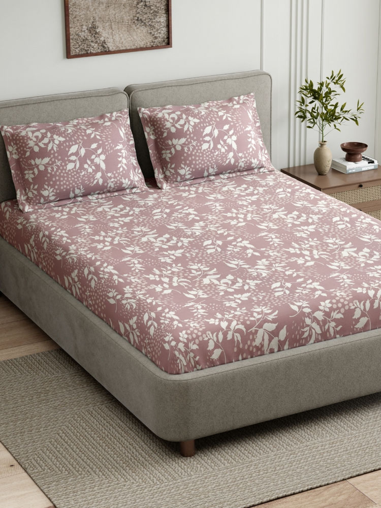Haus & Kinder Mauve Foliage Cotton Flat 144 TC Bedsheet with 2 Pillow Covers (Double)-picture-46