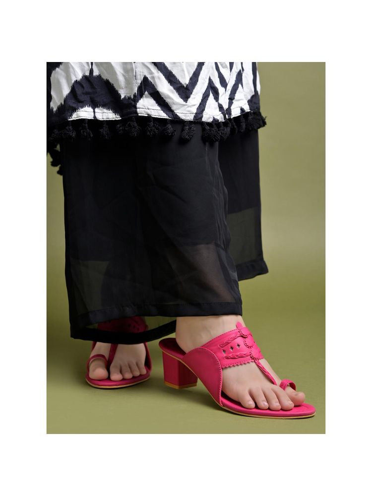 Shoetopia Womens Classic Pink Kolhapuri Heels-image-22