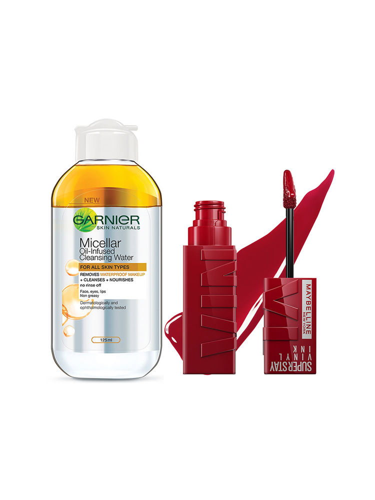 Maybelline New York Superstay Vinyl Ink Liquid Lipstick + Garnier Oil-Infused Cleansing Water