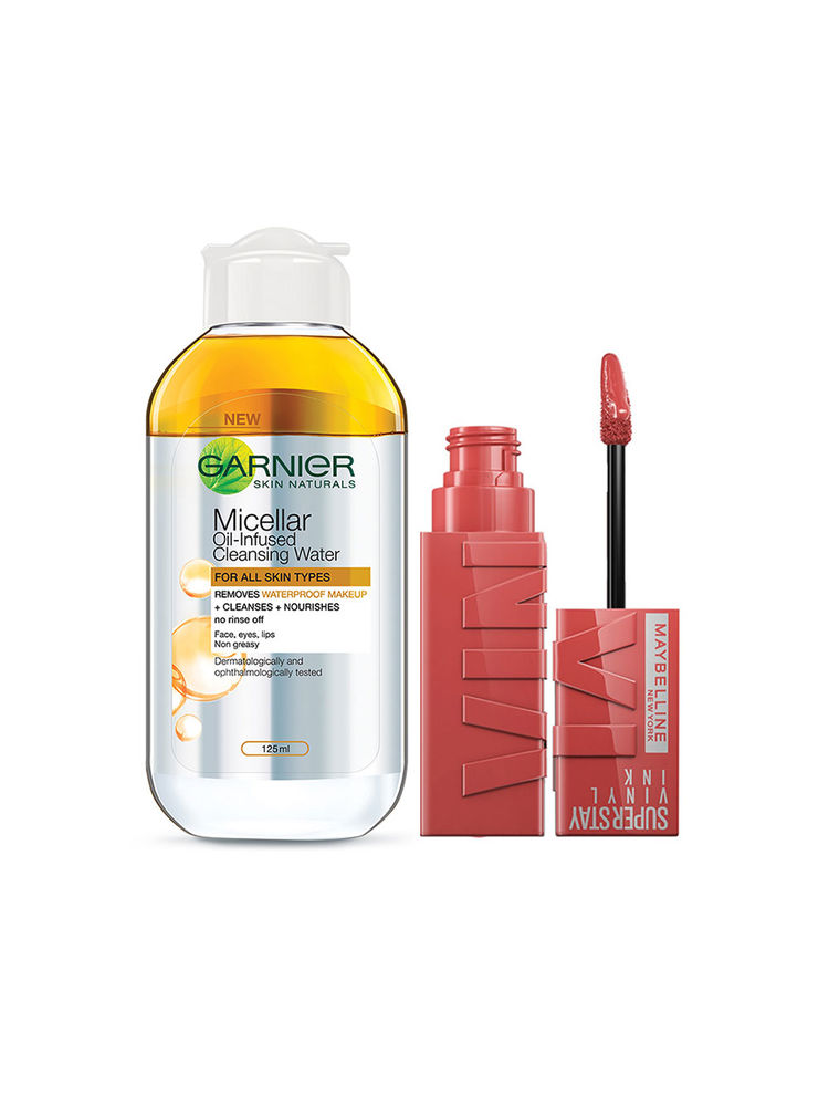Maybelline New York Superstay Vinyl Ink Liquid Lipstick + Garnier Oil-Infused Cleansing Water