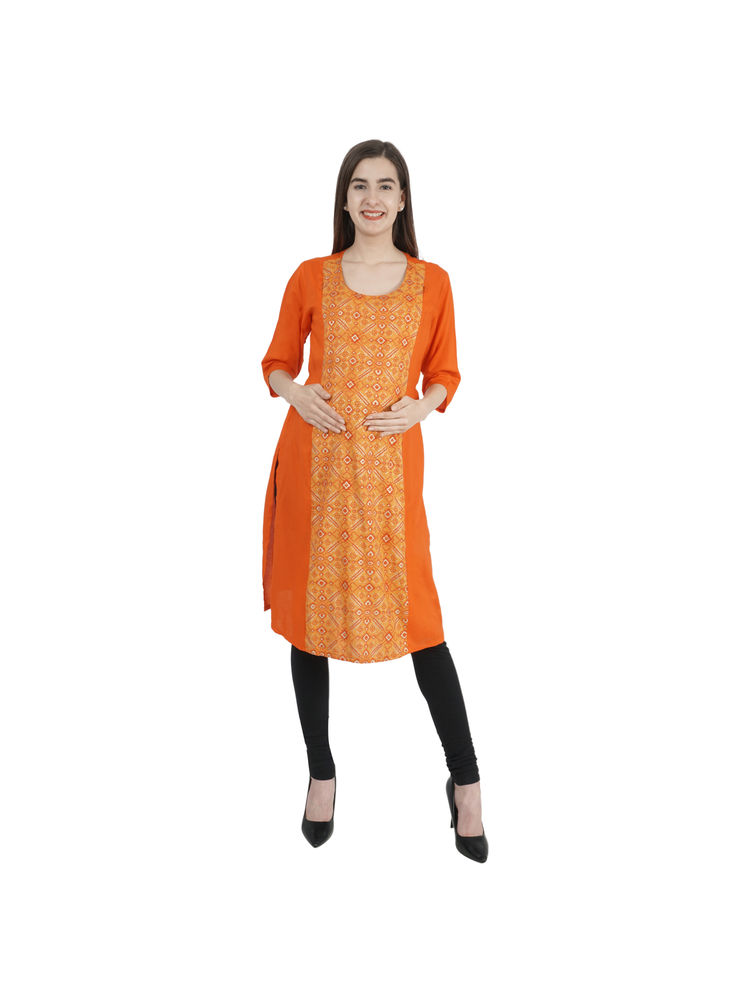 Morph Maternity Floral Printed Nursing Kurta - Orange-image-5
