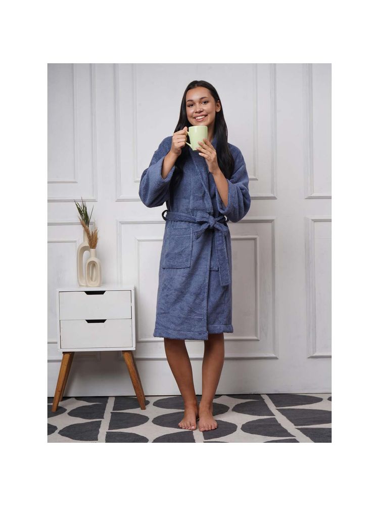 Creeva Lavish Cotton Bathrobe Premium Terry, Stylish & Comfortable, Large, Wild Blue-picture-14