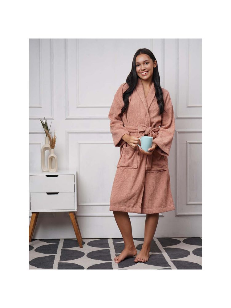 Creeva Lavish Cotton Bathrobe Jacquard Pattern, Elegant Look, Medium, Oriental Pink-image-3