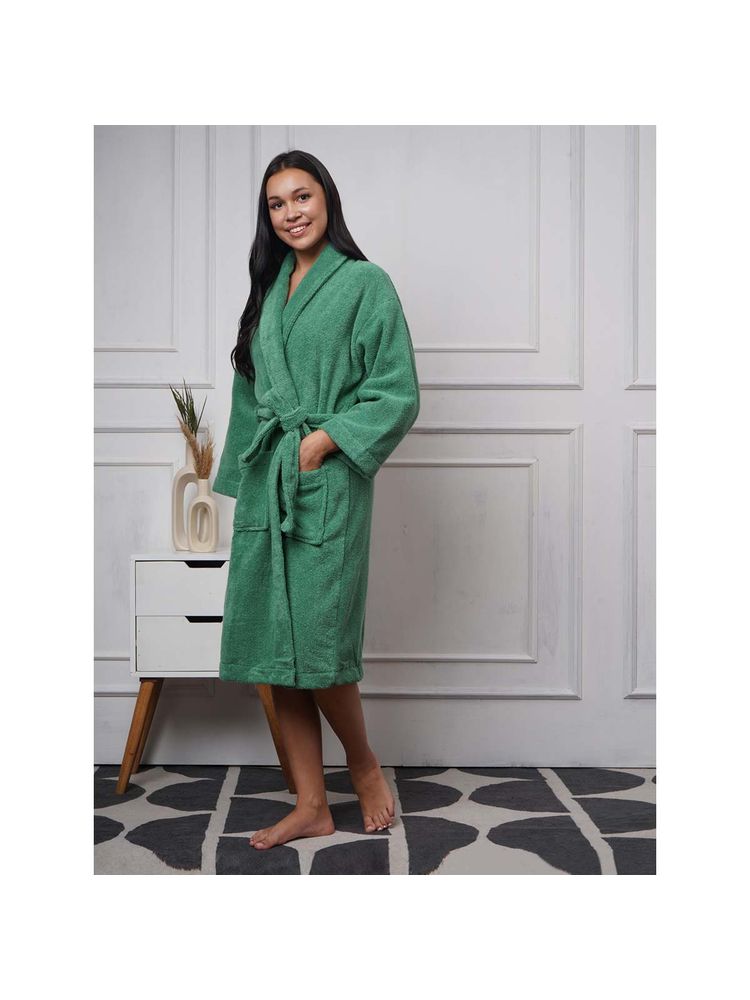 Creeva Lavish Cotton Bathrobe Lightweight Terry, Easy Dry, Glade Green-picture-13