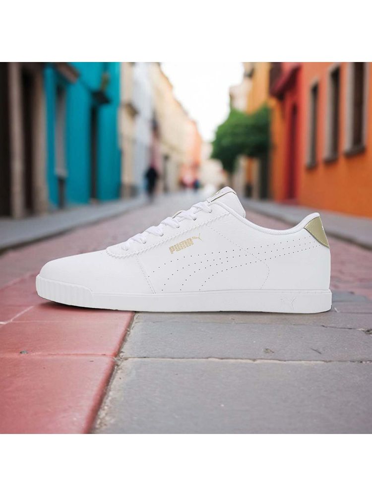 Puma Carina Slim Perf Womens Off White & Gold Sneakers