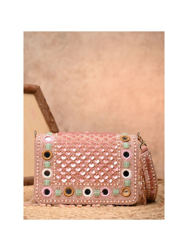 ROCIA Pink Women Heavy Hand Embroidered Clutch-image-12