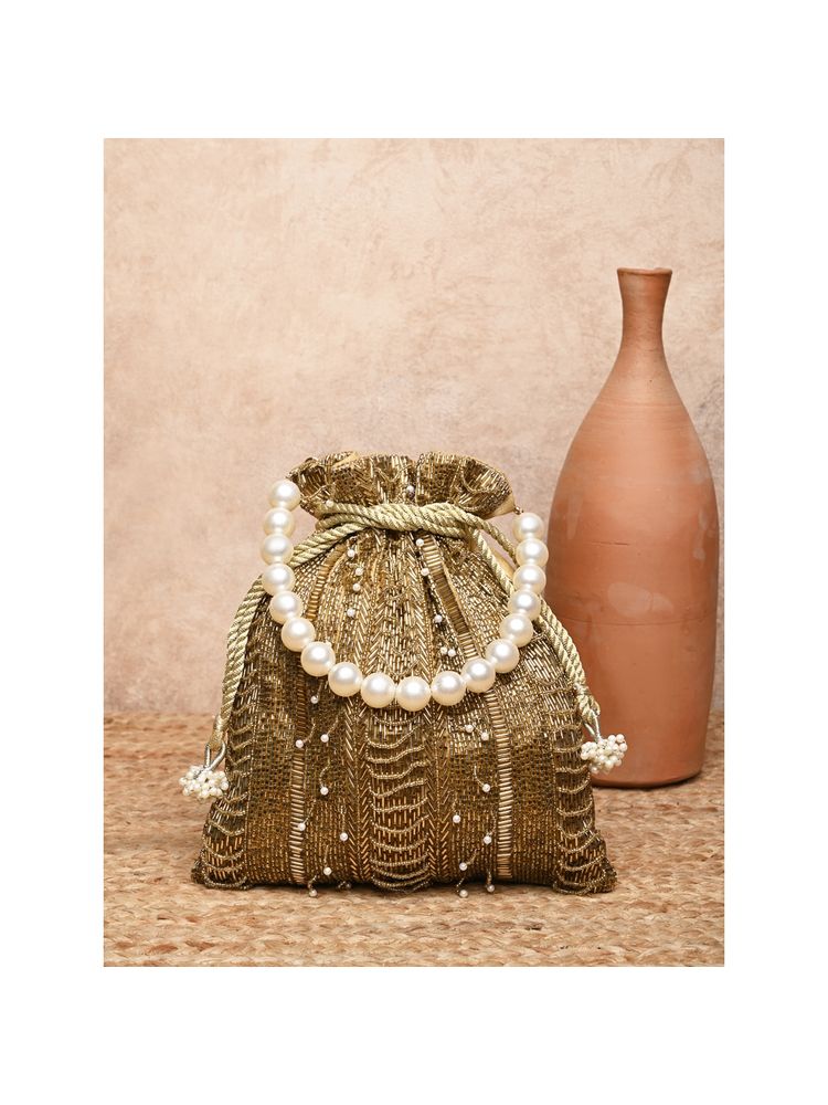 ROCIA Golden Women Hand Embroidered Potli Bag-picture-15