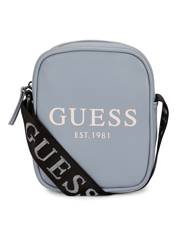 Guess Blue PVC Printed MEN Cross Body Bag-image-49