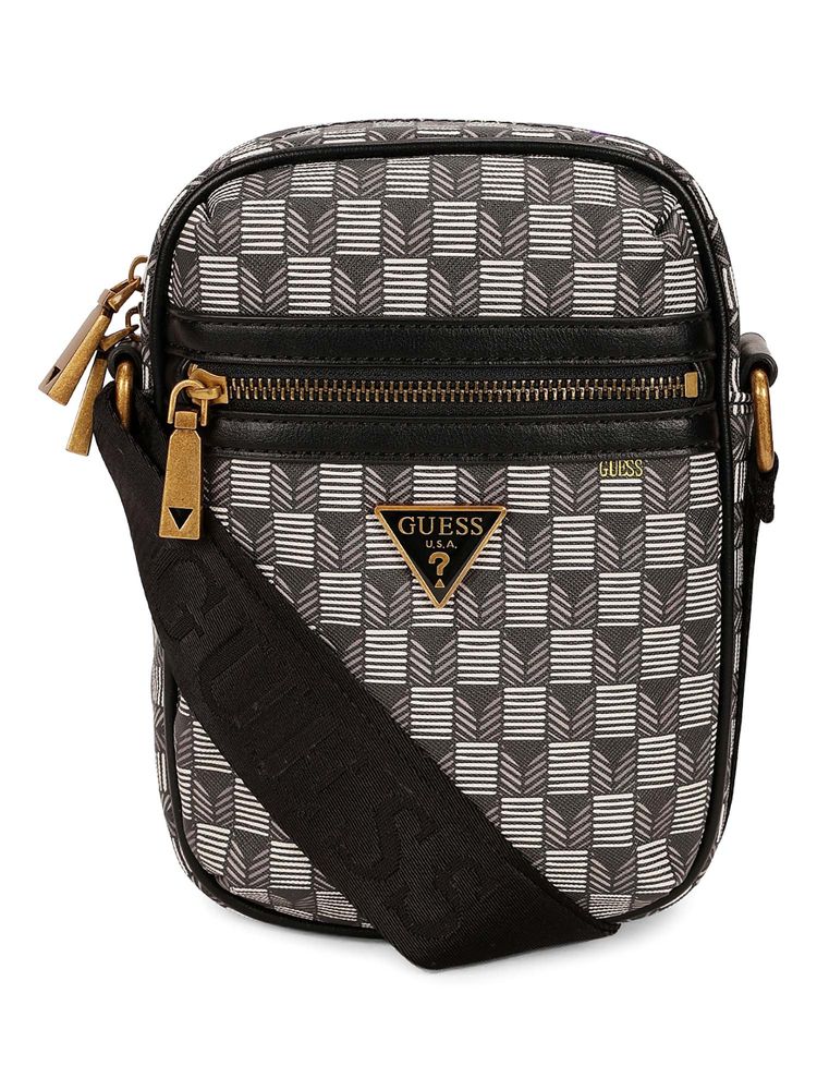 Guess Grey PU Printed MEN Cross Body Bag-image-16