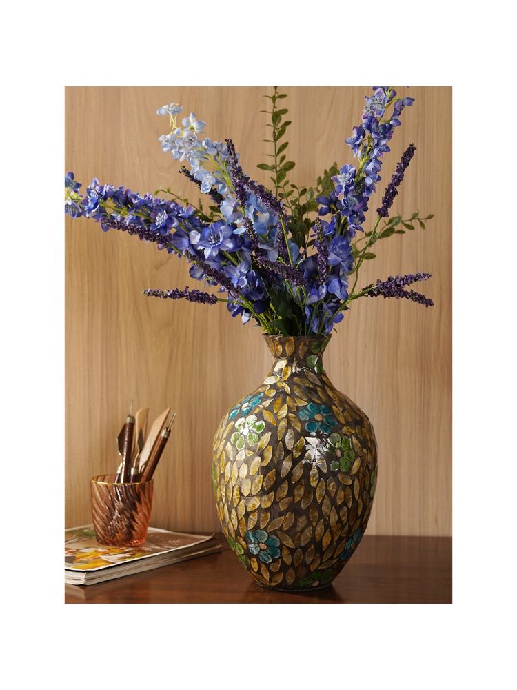 Pure Home + Living Blue & Green Bamboo Capiz Shell Round Vase-image-45