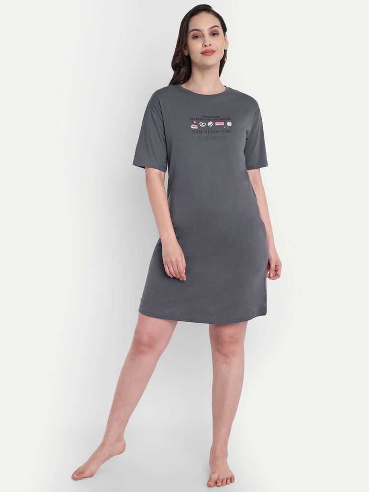 Bedtime Story Grey Half Sleeves Nightdress-image-16
