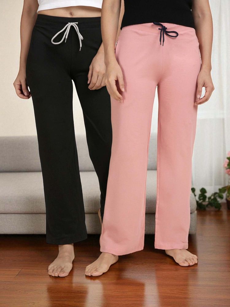 Kryptic Pink & Black Cotton Solid Mid-Rise Pyjamas (Pack of 2)-picture-23