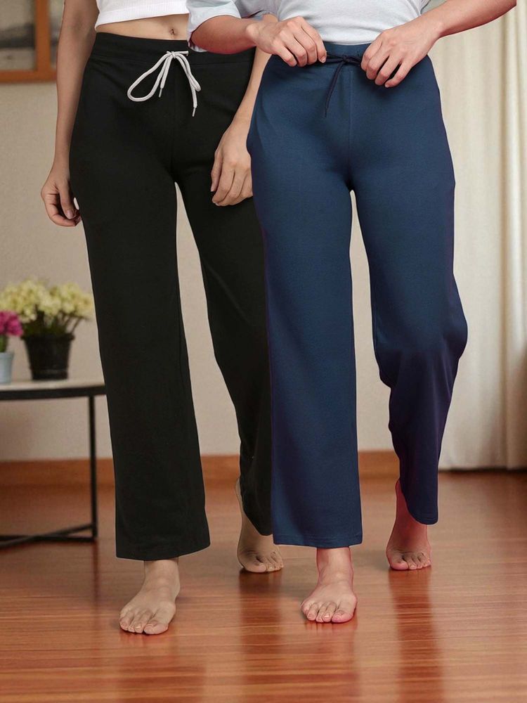 Kryptic Teal & Black Cotton Solid Mid-Rise Pyjamas (Pack of 2)-picture-24