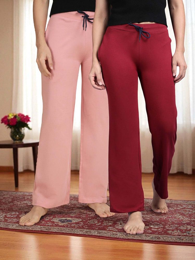 Kryptic Maroon & Pink Cotton Solid Mid-Rise Pyjamas (Pack of 2)-picture-11