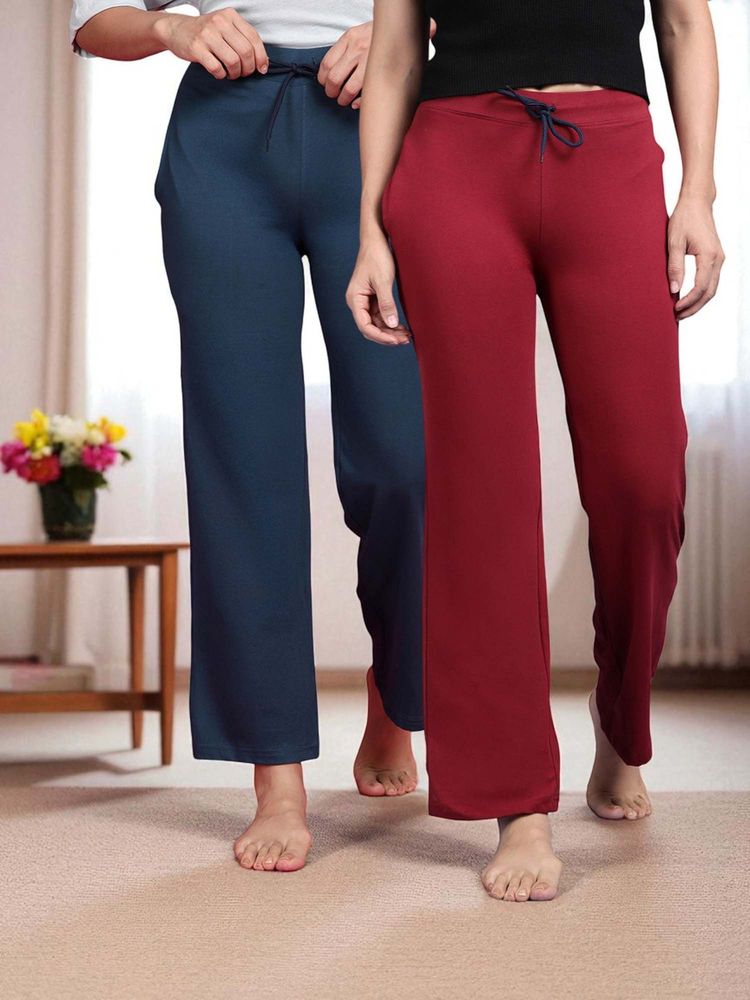 Kryptic Teal & Maroon Cotton Solid Mid-Rise Pyjamas (Pack of 2)-picture-13