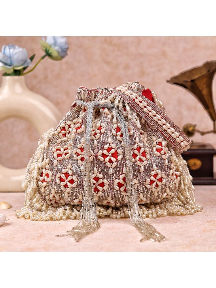 sugarcrush Red Sequence Work with Tassel Potli Bag-picture-16