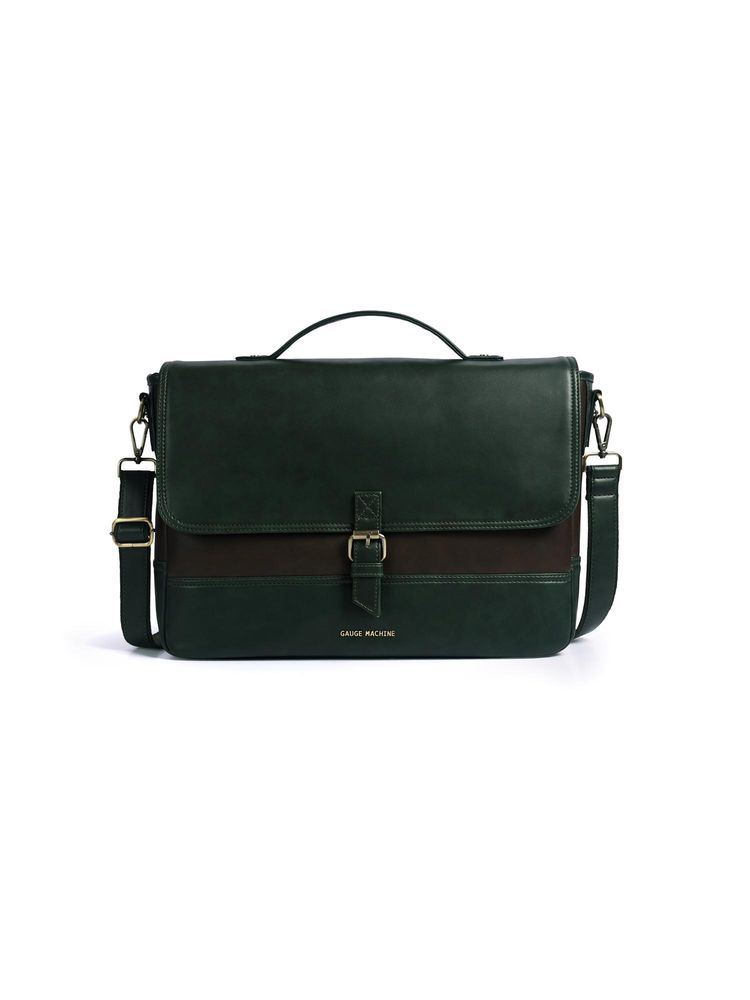 Gauge Machine Mens Olive 16 Inch Vegan Leather Laptop Bag With Detachable Strap - Multi-Color-image-5