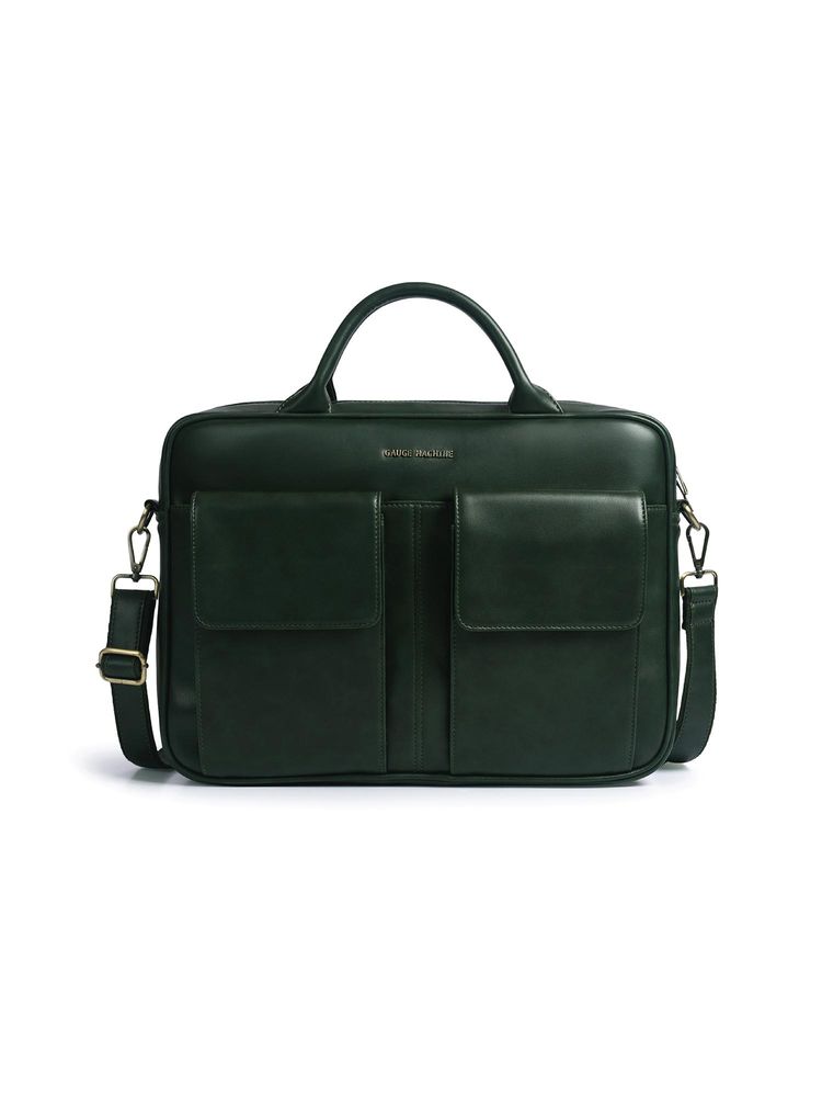 Gauge Machine Mens Olive 16 Inch Vegan Leather Laptop Bag With Detachable Strap-picture-20
