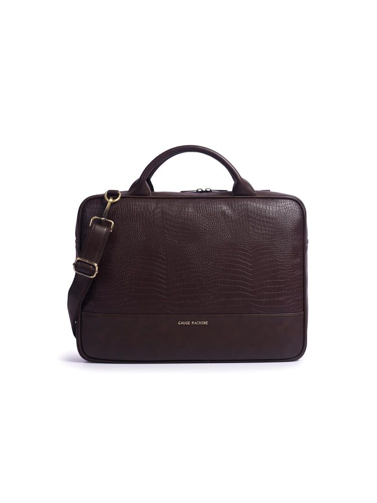 Gauge Machine Mens Brown 16 Inch Vegan Leather Laptop Bag With Detachable Strap-image-46