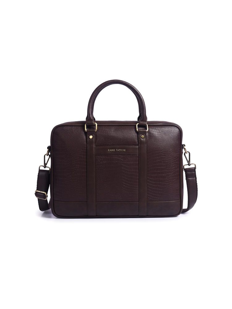 Gauge Machine Mens Brown 16 Inch Vegan Leather Laptop Bag With Detachable Strap-image-47