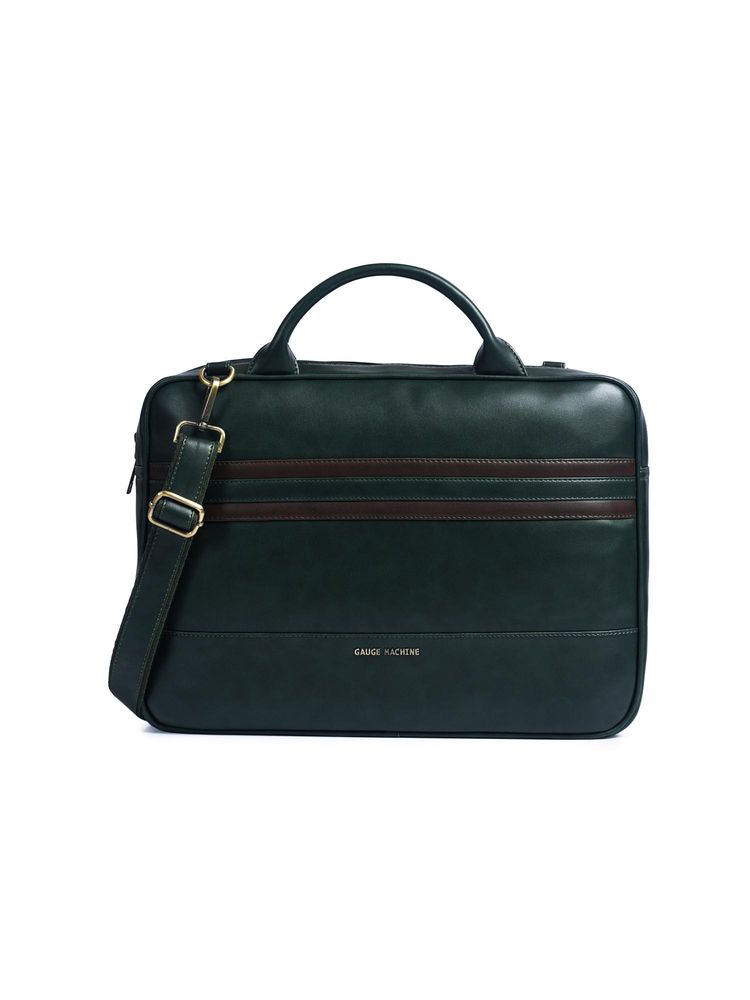 Gauge Machine Mens Brown 16 Inch Vegan Leather Laptop Bag With Detachable Strap - Olive-image-6