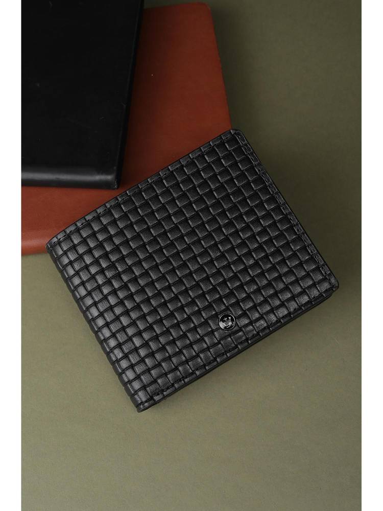 Louis Philippe Men Black Textured Leather Wallet
