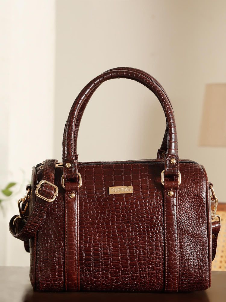 Teakwood Dark Chocolate Women Hand Bag With Detachable Strap - Brown-picture-19