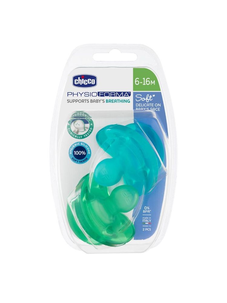 Chicco Soother Physio Soft Boy Sil 6-16M 2Pcs