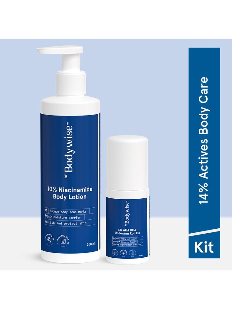 Be Bodywise 4% AHA BHA Underarm Roll On & 10% Niacinamide Body Lotion Glowing and Smooth Skin