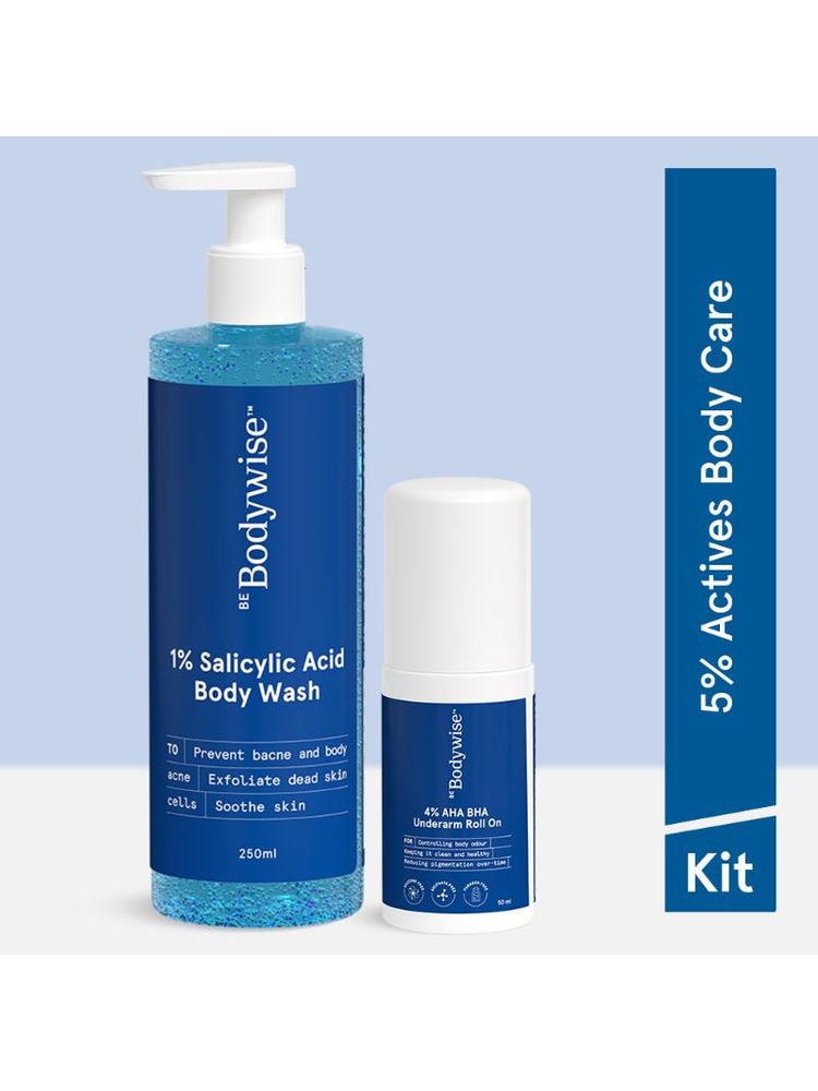 Be Bodywise 1% Salicylic Acid Body Wash & 4% AHA BHA Underarm Roll On - Helps Exfoliate Skin