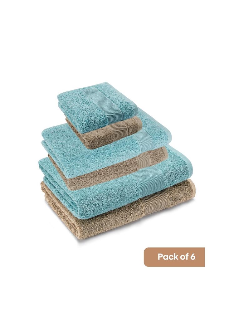 Haus & Kinder 100% Cotton Harmony Combed Bath Set- Coastal Blue, Taupe