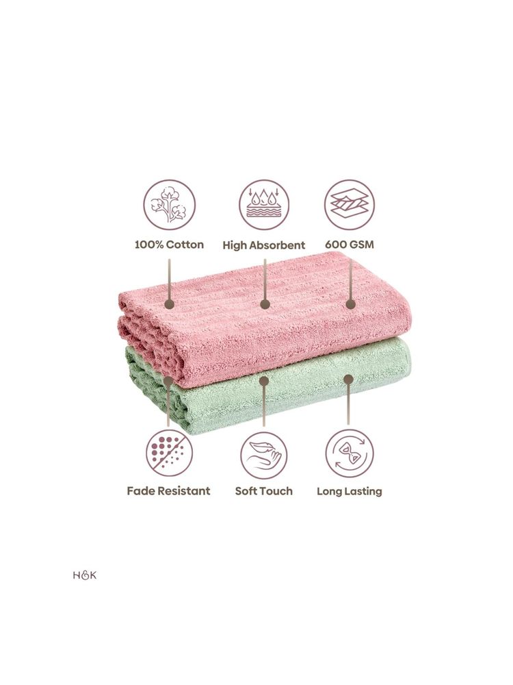 Haus & Kinder 100% Cotton Allure Zero Twist Bath Towel- Sage Green, Dusty Rose (Pack of 2)-picture-27
