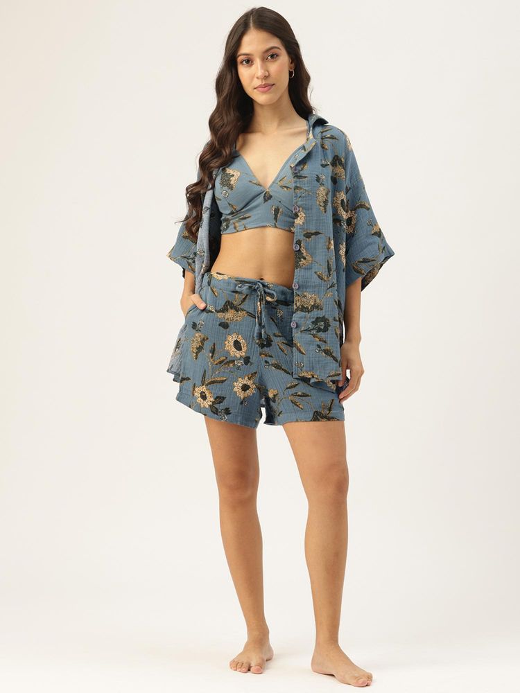 Clt.s Blue Floral Holiday Shirt, Bikini Top with Shorts-picture-25