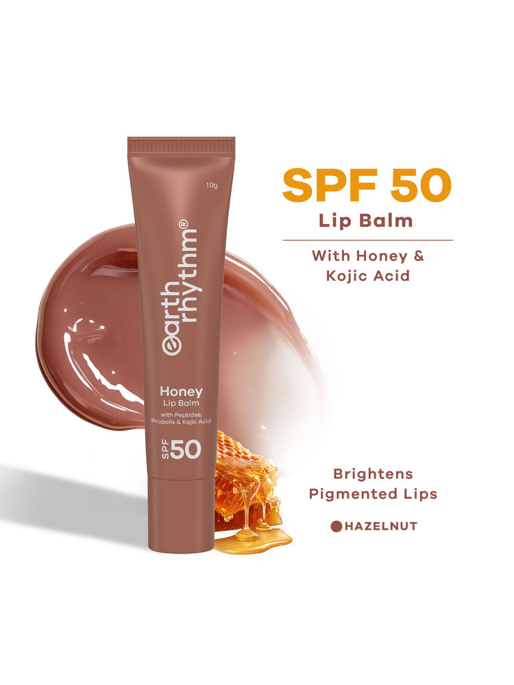 Earth Rhythm Honey Lip Balm Spf 50 Brightens Lips With Propolis, Peptides & Kojic Acid