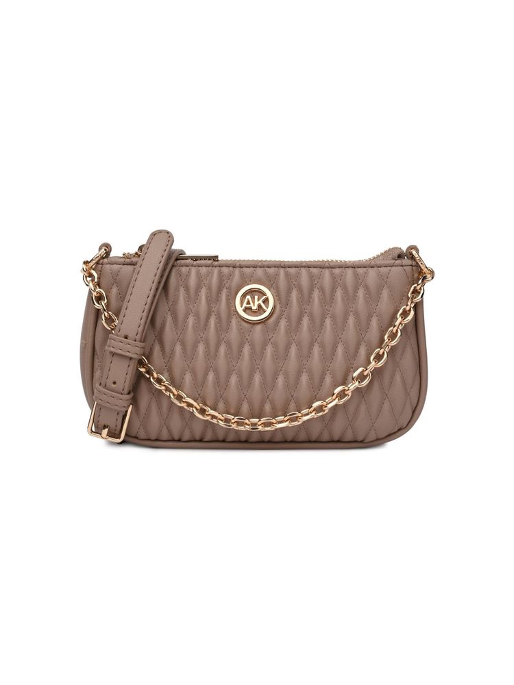 Anne Klein Women Brown Textured Structured Leather Sling Bag with Detachable Strap-picture-27