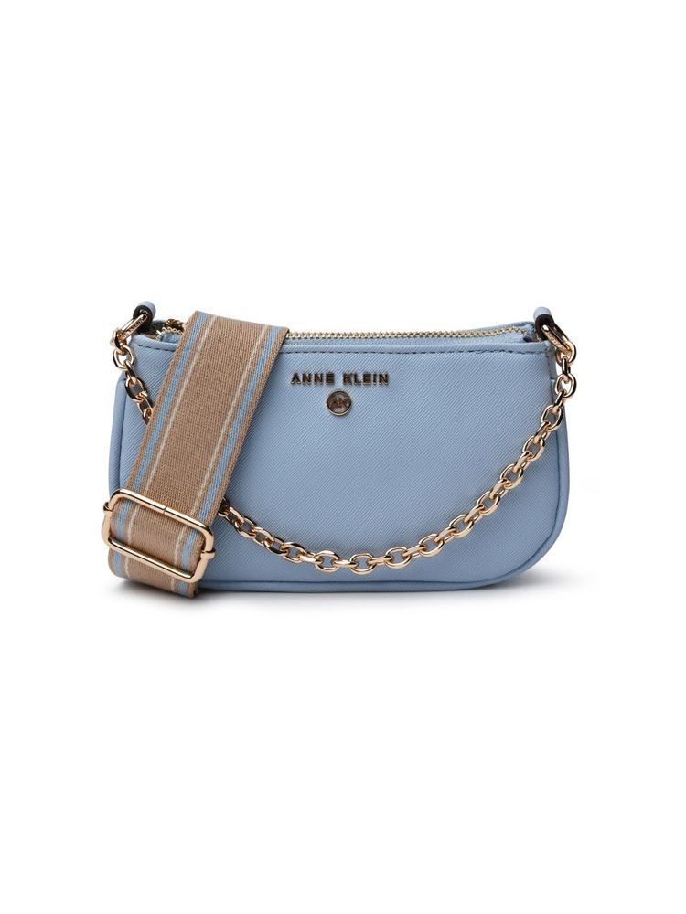 Anne Klein Women Light Blue Solid Crossbody Leather Sling Bag with Detachable Strap-picture-22
