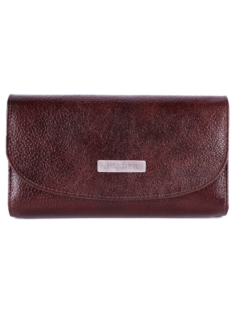 HiLEDER Women Brown Stylish Genuine Leather Bi-Fold Purse Wallet (M)