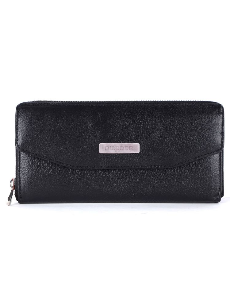 HiLEDER Women Black Genuine Leather Textured Purse Wallet (M)-picture-19