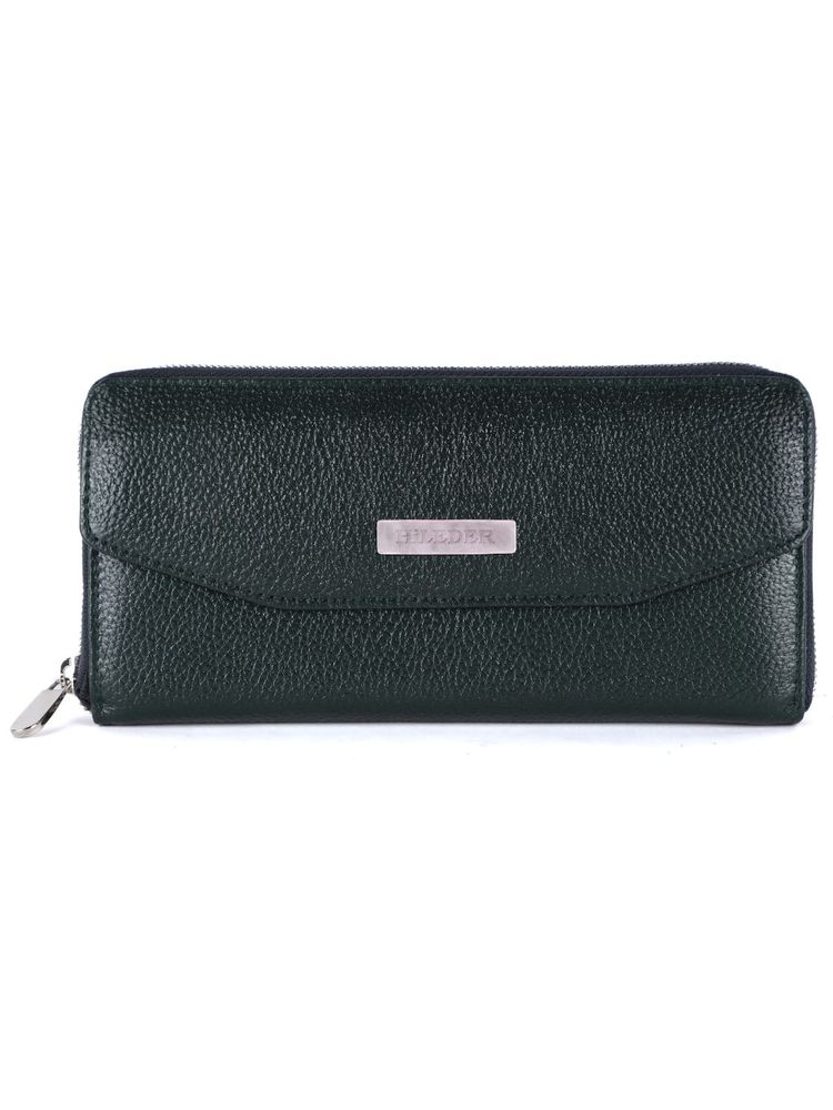 HiLEDER Women Green Genuine Leather Textured Purse Wallet (M)-picture-20