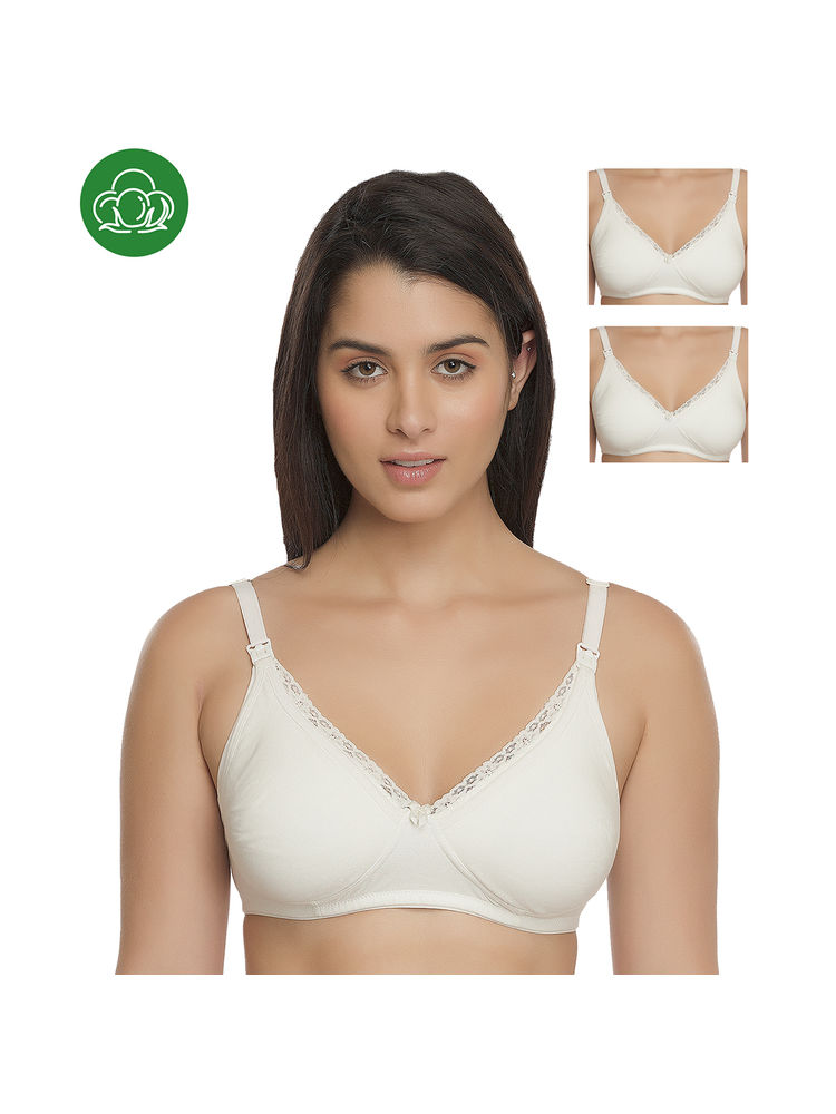 Inner Sense Organic Cotton Antimicrobial Laced Nursing Bra Pack of 3 - White-picture-26