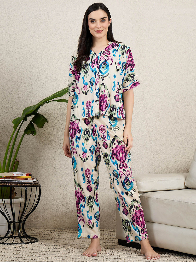 July Nightwear Cotton Beige Short Sleeves Shirt and Pajama-image-40