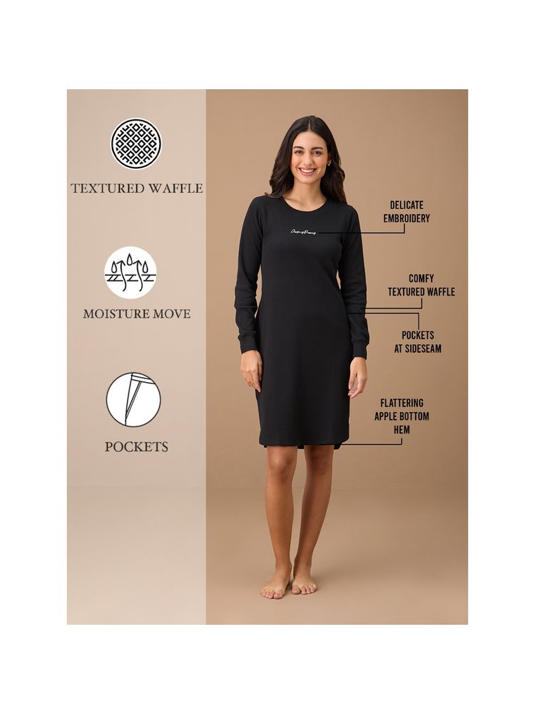 Nykd By Nykaa Waffle Sleep Dress - NYS804 - Jet Black-image-33