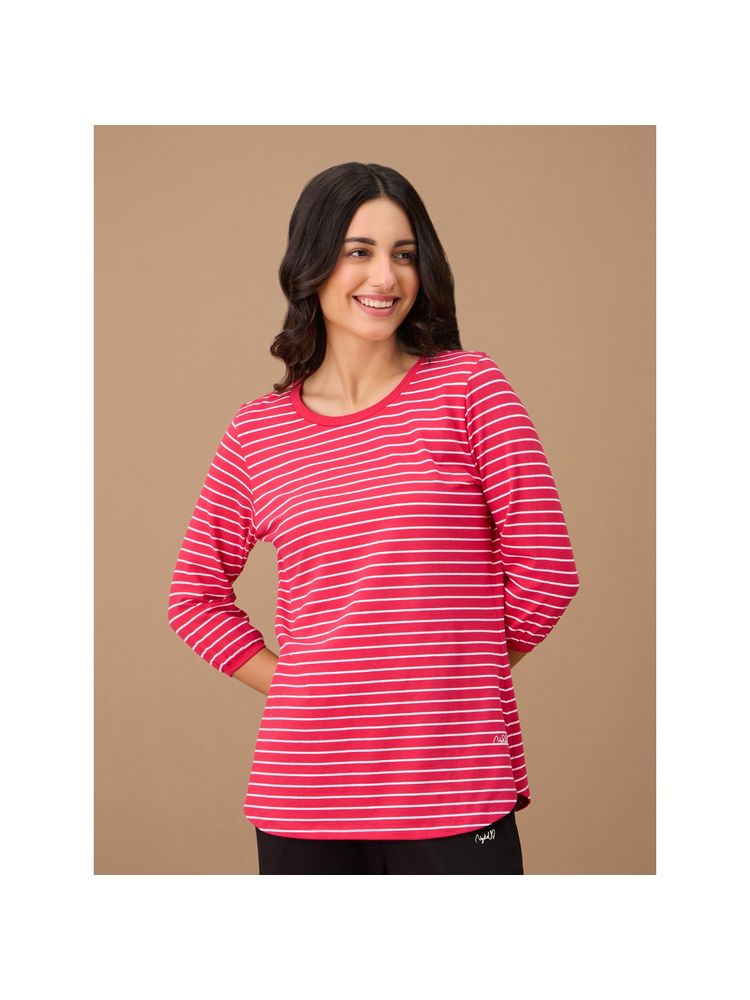 Nykd By Nykaa Striped Slim Fit Tee - NYS801 - Red Stripe-picture-15
