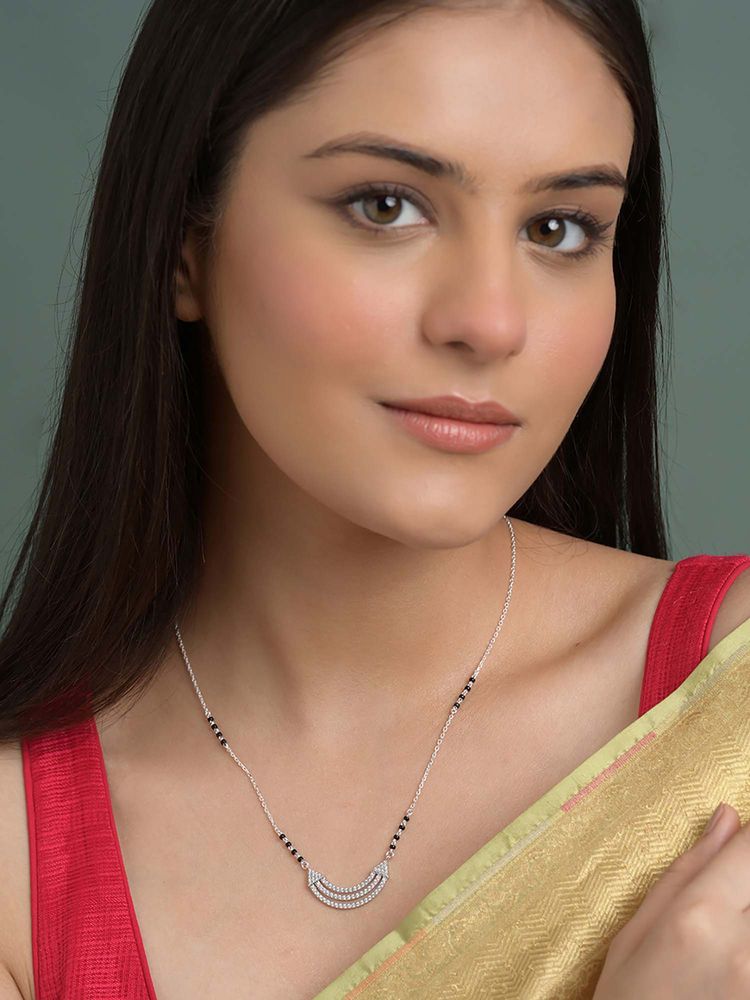 CLARA White 925 Silver Urja Mangalsutra Tanmaniya Pendant with Black Beads Chain-image-41