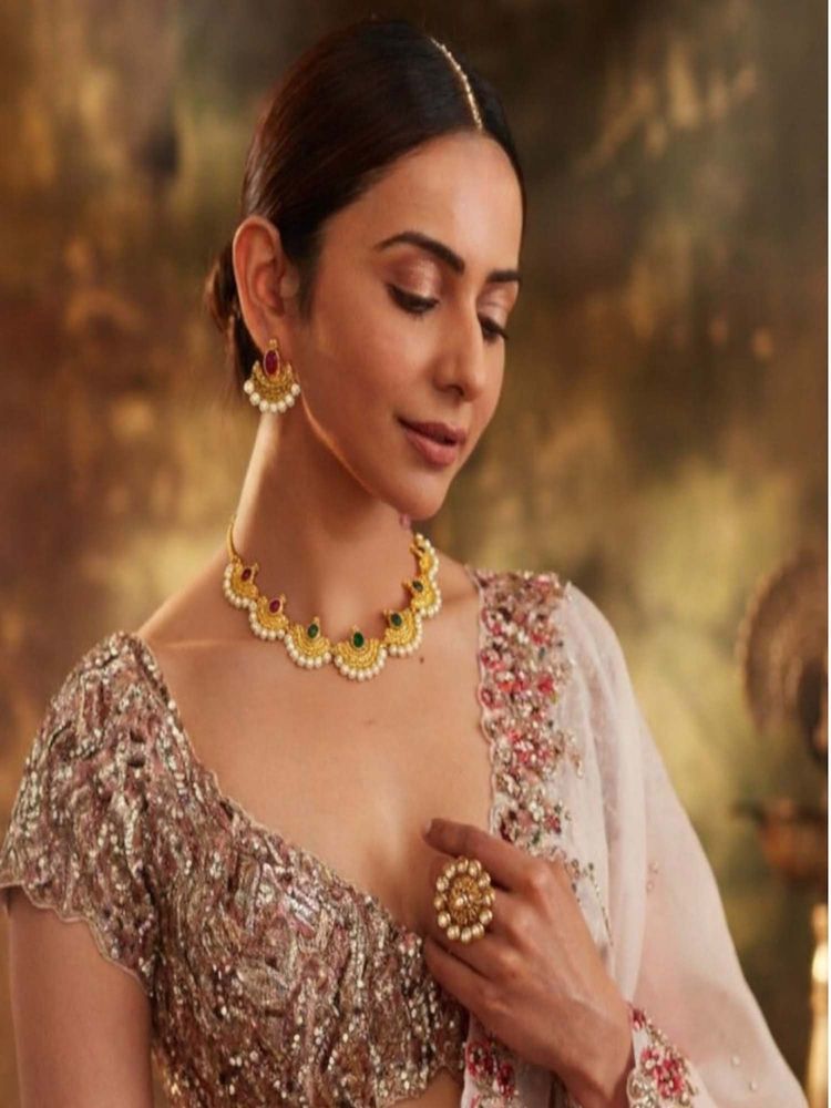 Accessher Multi-Colour Gold-Plated Pearls, Coloured Stones Necklace With Earnings-picture-24