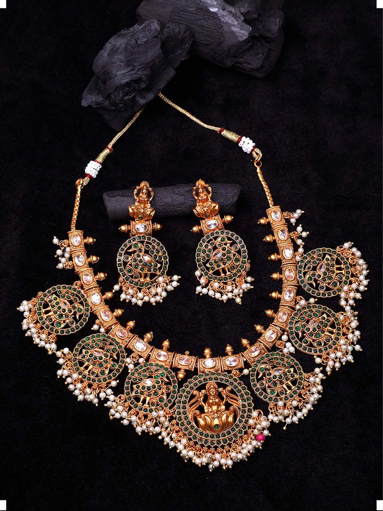 STILEADDA Gold Plated Green Temple Pusa Beads Jewellery Set-picture-10